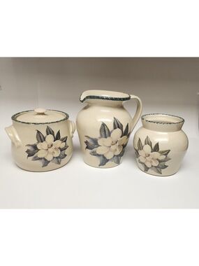 Casey 3PC  Pottery Marshall Texas Magnolia Crock W/ Lid Pitcher & Canister